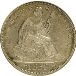 1853 50C Arrows and Rays XF40 NGC. NGC Census: (28/639