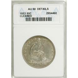 1853 50C Arrows and Rays--Cleaned--ANACS. AU58 Detai