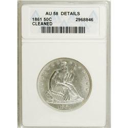 1861 50C --Cleaned--ANACS. AU58 Details. NGC Census