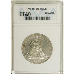 1861 50C --Cleaned--ANACS. AU58 Details. NGC Census