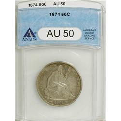 1874 50C Arrows AU50 ANACS. NGC Census: (6/226). P
