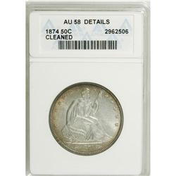 1874 50C Arrows--Cleaned--ANACS. AU58 Details. NGC