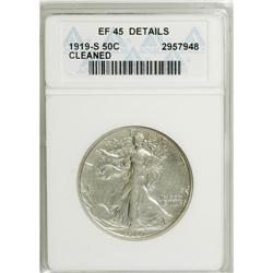 1919-S 50C --Cleaned--ANACS. XF45 Details. NGC Cens