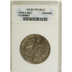 1919-S 50C --Cleaned--ANACS. AU55 Details. NGC Cens