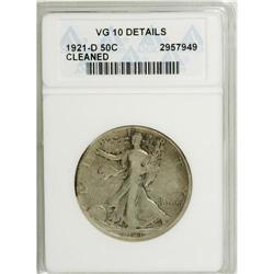 1921-D 50C --Cleaned--ANACS. VG10 Details. NGC Cens