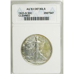 1923-S 50C --Cleaned--ANACS. AU53 Details. NGC Cens