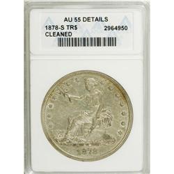 1878-S T$1 --Cleaned--ANACS. AU55 Details. NGC Cens