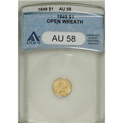 1849 G$1 Open Wreath AU58 ANACS. NGC Census: (120/