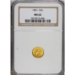 1851 G$1 MS62 NGC. NGC Census: (1001/897). PCGS Po