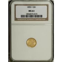 1853 G$1 MS61 NGC. NGC Census: (1603/4344). PCGS P