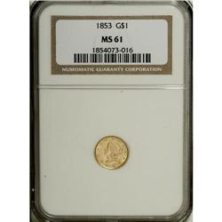 1853 G$1 MS61 NGC. NGC Census: (1603/4344). PCGS P