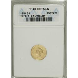 1854 G$1 Type Two--Ex-Jewelry--ANACS. XF40 Details.