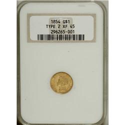 1854 G$1 Type Two XF45 NGC. NGC Census: (116/4210)