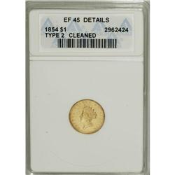 1854 G$1 Type Two--Cleaned--ANACS. XF45 Details. N