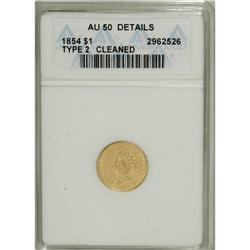 1854 G$1 Type Two--Cleaned--ANACS. AU50 Details. N