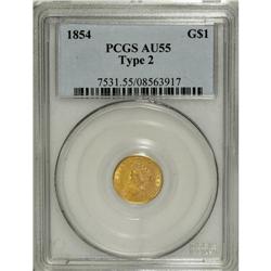 1854 G$1 Type Two AU55 PCGS. PCGS Population (454/