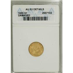 1855 G$1 --Damaged--ANACS. AU53 Details. NGC Census