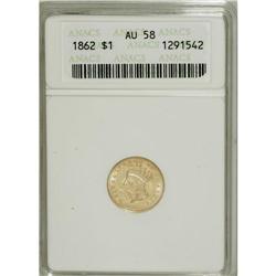 1862 G$1 AU58 ANACS. NGC Census: (152/1802). PCGS