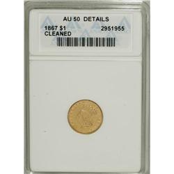 1867 G$1 --Cleaned--ANACS. AU50 Details. NGC Census