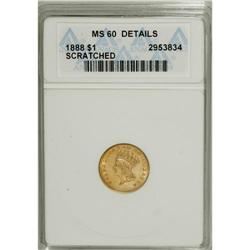 1888 G$1 --Scratched--ANACS. MS60 Details. NGC Cens