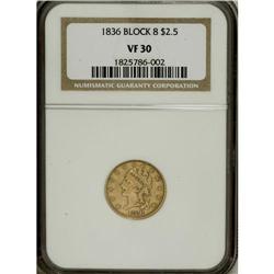 1836 $2 1/2 Script 8 VF30 NGC. NGC Census: (38/1110).