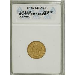 1844 $2 1/2 --Cleaned, Rim Damaged--ANACS. XF45 Details