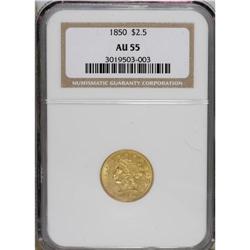 1850 $2 1/2 AU55 NGC. NGC Census: (44/187). PCGS P