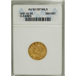 1851 $2 1/2 --Cleaned--ANACS. AU55 Details. NGC Cen
