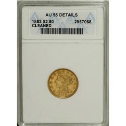 1852 $2 1/2 --Cleaned--ANACS. AU55 Details. NGC Cen