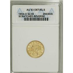 1854-O $2 1/2 --Scratched--ANACS. AU53 Details. NGC Cen