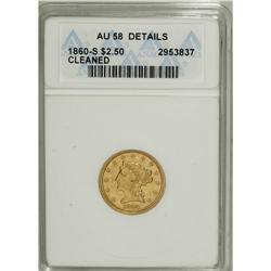 1860-S $2 1/2 --Cleaned--ANACS. AU58 Details. NGC C