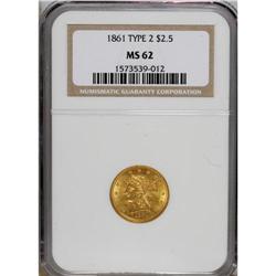 1861 $2 1/2 New Reverse, Type Two MS62 NGC. NGC Ce