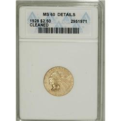 1928 $2 1/2 --Cleaned--ANACS. MS60 Details. NGC Cen
