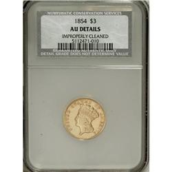 1854 $3 --Improperly Cleaned--NCS. AU Details. NGC