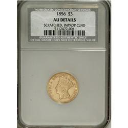 1856 $3 --Improperly Cleaned, Scratched--NCS. AU Deta