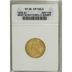 1859 $3 --Bent, Cleaned, Scratched--ANACS. XF45 Detai