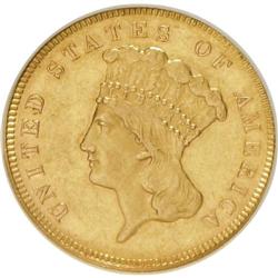 1878 $3 AU58 NGC. NGC Census: (1050/2743). PCGS Popula