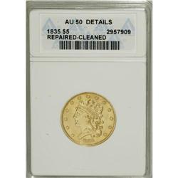 1835 $5 --Cleaned, Repaired--ANACS. AU50 Details. N