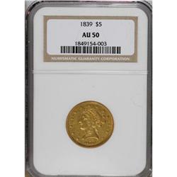 1839 $5 AU50 NGC. NGC Census: (23/112). PCGS Popul