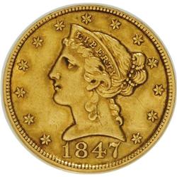 1847 $5 XF45 NGC. NGC Census: (47/490). PCGS Populatio
