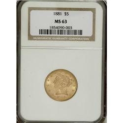 1881 $5 MS63 NGC. NGC Census: (1779/583). PCGS Pop