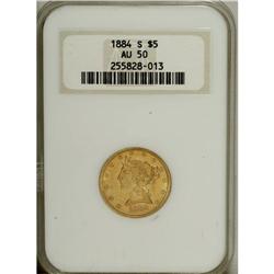 1884-S $5 AU50 NGC. NGC Census: (6/339). PCGS Popu