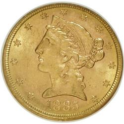 1885-S $5 MS62 NGC. NGC Census: (915/1051). PCGS Popul