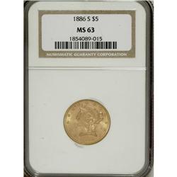 1886-S $5 MS63 NGC. NGC Census: (764/316). PCGS Po