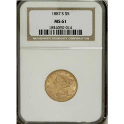 1887-S $5 MS61 NGC. NGC Census: (665/1140). PCGS P