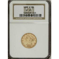1888-S $5 XF45 NGC. NGC Census: (22/231). PCGS Pop