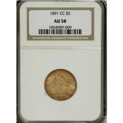 1891-CC $5 AU58 NGC. NGC Census: (294/750). PCGS P