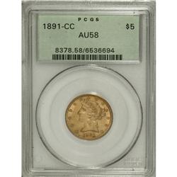 1891-CC $5 AU58 PCGS. PCGS Population (160/508). N