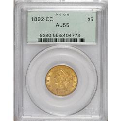 1892-CC $5 AU55 PCGS. PCGS Population (53/112). NG