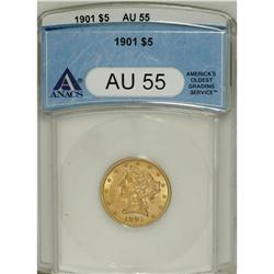 1901 $5 AU55 ANACS. NGC Census: (22/3337). PCGS Po